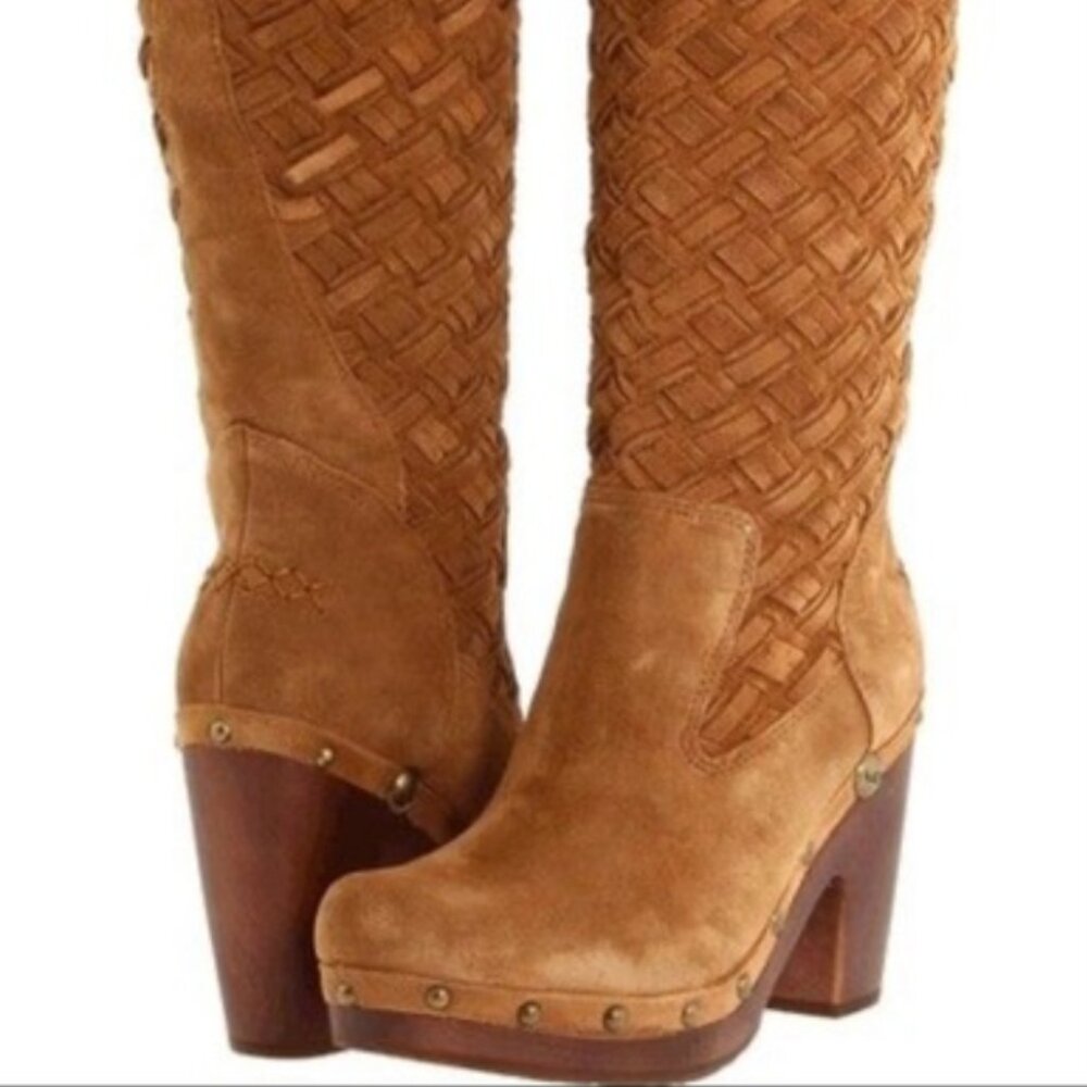 UGG Arryo Suede Leather Weave Clog Tall Boots sz 8